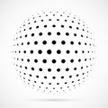 White 3D vector halftone sphere.Dotted spherical background.Logo template with shadow.Circle dots isolated on the white