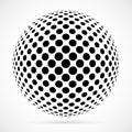 White 3D vector halftone sphere.Dotted spherical background.Logo template with shadow.Circle dots isolated on the white