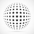 White 3D vector halftone sphere.Dotted spherical background.Logo template with shadow.Stars isolated on the white background.