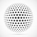 White 3D vector halftone sphere.Dotted spherical background.Logo template with shadow.Stars isolated on the white background.