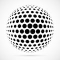 White 3D vector halftone sphere.Dotted spherical background.Logo template with shadow.Circle dots isolated on the white