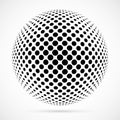 White 3D vector halftone sphere.Dotted spherical background.Logo template with shadow.Circle dots isolated on the white