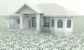 White 3D vintage house on the pile of money in iso