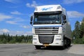 White DAF XF 105 Semi Truck Parked in Summer Royalty Free Stock Photo