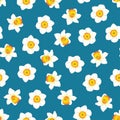 White Daffodil - Narcissus Flower on Indigo Blue Background. Vector Illustration