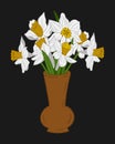 White daffodils bunch in vase. Dark theme Royalty Free Stock Photo