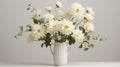 White Dahlia Flowers In Grey Vase - Octane Render Primitivist Style