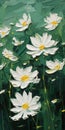 Energetic Impasto Painting Of White Daisies In Grass