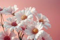 White daisy Flowers in vase on white cloth against pink backdrop.aigenerative