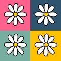 White daisy icon pattern on green, blue, yellow and pink backgrounding pop art style Royalty Free Stock Photo