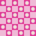 White retro daisy flowers on hot pink and pastel pink checkerboards seamless pattern Royalty Free Stock Photo