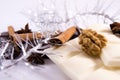 White dark chocolate with cinnamon anise walnut Royalty Free Stock Photo