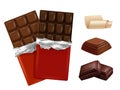 White and dark chocolate. Vector pictures of different pieces of chocolate Royalty Free Stock Photo