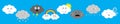 White dark cloud emoji emotion icon set line. Fluffy clouds. Sun, rainbow, rain drop, wind, thunderbolt storm lightning. Cute Royalty Free Stock Photo