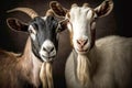 white and dark goats closeup portrait. Generative AI Royalty Free Stock Photo