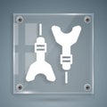 White Dart arrow icon isolated on grey background. Square glass panels. Vector