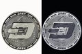 White Dash coin on a black background and a black coin on a white background. Royalty Free Stock Photo