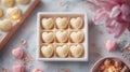 White Day or Valentine Day Concept. Top View of White Box With White Chocolate Sweet in Royalty Free Stock Photo