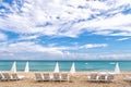 White deck chairs in South beach, Miami