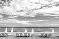 White deck chairs in South beach, Miami