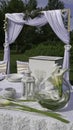 White decoration of the wedding table and arch Royalty Free Stock Photo