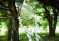 White decorative dreamcatcher, spiritual amulet, protection. Boho style