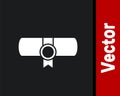 White Decree, paper, parchment, scroll icon icon isolated on black background. Vector