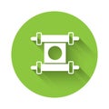 White Decree, paper, parchment, scroll icon icon isolated with long shadow. Chinese scroll. Green circle button. Vector