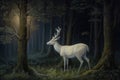 White deer in dark forest. Generate Ai Royalty Free Stock Photo