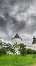 White defensive tower before the storm, Rostov Kremlin, Golden Ring of Russia Royalty Free Stock Photo