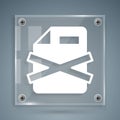 White Delete file document icon isolated on grey background. Rejected document icon. Cross on paper. Square glass panels