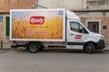 White delivery truck of crackers typical of the island of Mallorca
