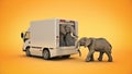 White delivery truck with an elephant. 3d rendering