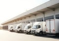 White Delivery Trucks Parked at Loading Docks for Transportation Logistics Royalty Free Stock Photo