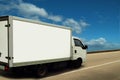 White delivery van, high (sky) level of service. Royalty Free Stock Photo