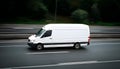 White delivery van on highway road. Royalty Free Stock Photo