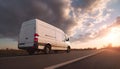 White delivery van on highway road. Royalty Free Stock Photo
