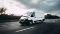White delivery van on highway road. Royalty Free Stock Photo