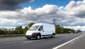 White delivery van on highway road. Royalty Free Stock Photo