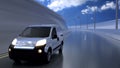 White delivery van on highway. Transport and logistic concept. 3D Illustration Royalty Free Stock Photo