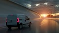 White delivery van on highway. Transport and logistic concept. 3D Illustration