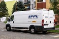 White delivery van of PPL company, partner of global DHL