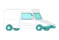 White delivery van side view with blue wheels and details. Simplified courier transport vehicle design. Logistics and