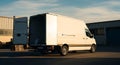 Delivery van with open doors ready for loading and unloading at a warehouse dock area Royalty Free Stock Photo