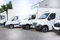 White delivery vans truck on parking in front on the entrance a warehouse at distribution van Royalty Free Stock Photo