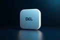 A white dell wireless mouse with a rounded square shape and the dell logo on a dark blue background Royalty Free Stock Photo