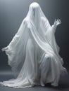 Dementor ghost in white sheet on white background, death and Halloween concept, AI Royalty Free Stock Photo