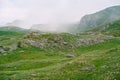 White dense fog in a mountain valley in Durmitor National Park