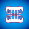 White Dentures model icon isolated on blue background. Teeth of the upper jaw. Dental concept. Vector Royalty Free Stock Photo