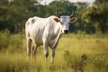 a white desi indian cow stands on the grass field generative AI